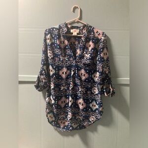 Wishful Park Blue and Pink Patterned Blouse